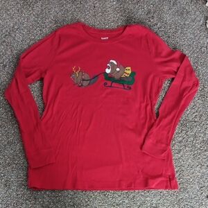 Duluth Trading Co Red Long Sleeve Tee with Santa Design